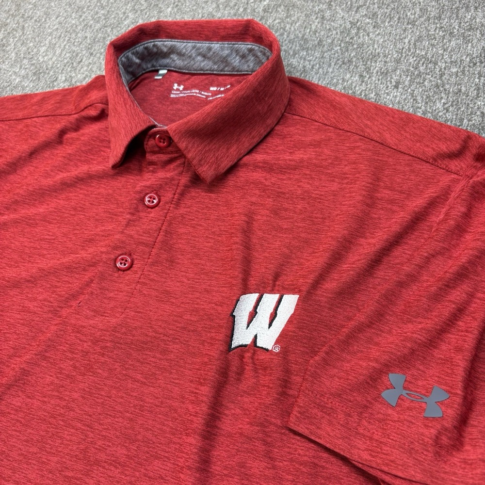 Under Armour Wisconsin Badgers NCAA Performance Polo Men's M Golf Stretch